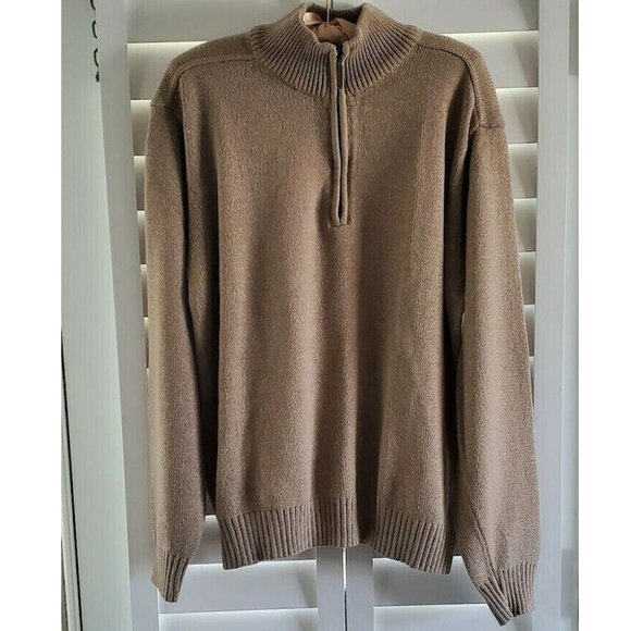 Oscar De La Renta Sweater Mens L Pullover Hipster 1/4 Zip Knit Brown Light - Picture 6 of 7